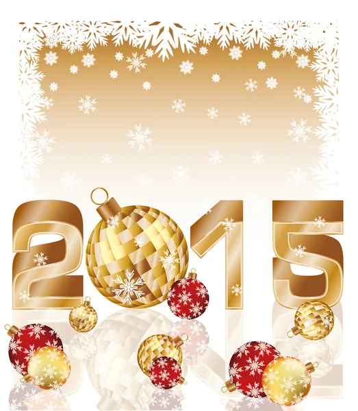 Feliz año nuevo 2015 tarjeta con bolas de Navidad, vector de ilustración — Vector de stock