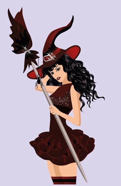 Halloween ragazza strega, vettoriale illustrazione — Vettoriale Stock