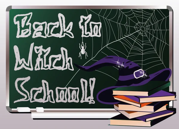 Back to Witch School. Invitation card, vector illustration — Stock Vector