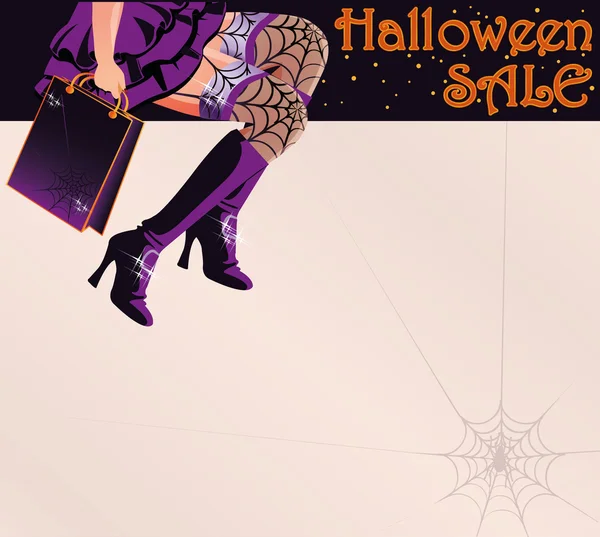 Halloween sprzedaż zakupy pocztówka pozdrowienie, ilustracji wektorowych — Wektor stockowy