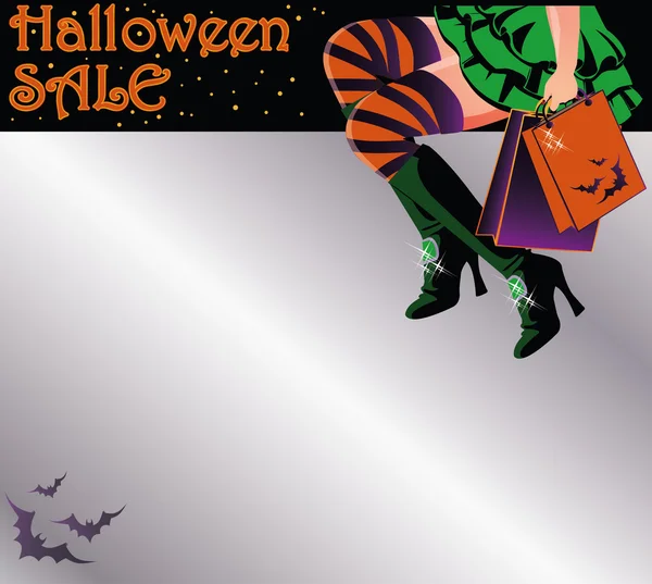 Halloween eladó bevásárló Képeslap-meghívó, vektoros illusztráció — Stock Vector