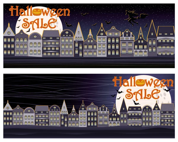 Feliz Halloween venta banners de compras, vector de ilustración — Archivo Imágenes Vectoriales