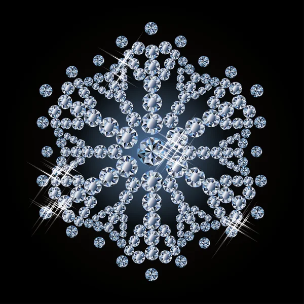 Floco de neve de diamante brilhante, ilustração vetorial — Vetor de Stock