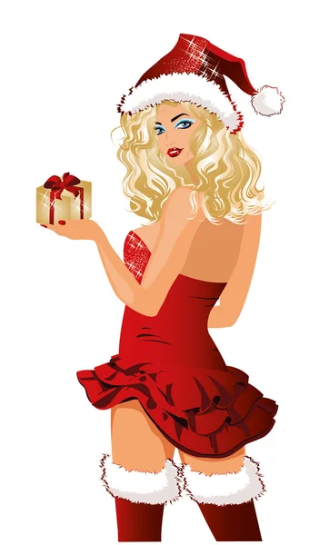 Santa chica regalo de Navidad, vector de ilustración — Archivo Imágenes Vectoriales