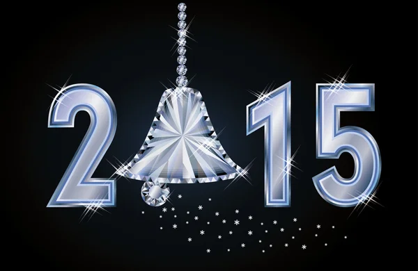 Happy 2015 nieuwjaarskaart met diamant xmas bell, vectorillustratie — Stockvector