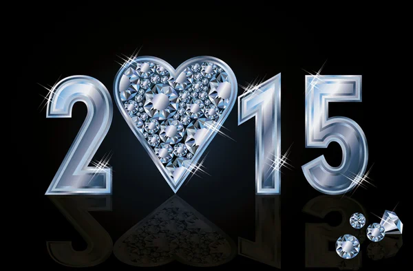 Feliz año nuevo 2015 corazón de póquer de diamantes, vector de ilustración — Vector de stock