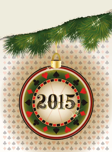 Feliz año nuevo 2015 casino chip de póquer, vector de ilustración — Vector de stock
