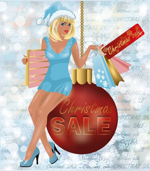 Boże Narodzenie sprzedaż zakupy dziewczyna, ilustracji wektorowych — Wektor stockowy