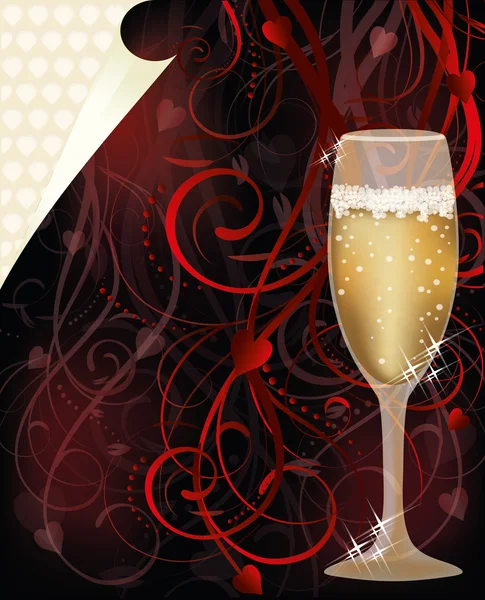 День Святого Валентина любов картка з шампанським, Векторні ілюстрації — стоковий вектор