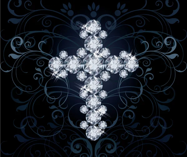 钻石基督教十字架，邀请卡，矢量图 — 图库矢量图片