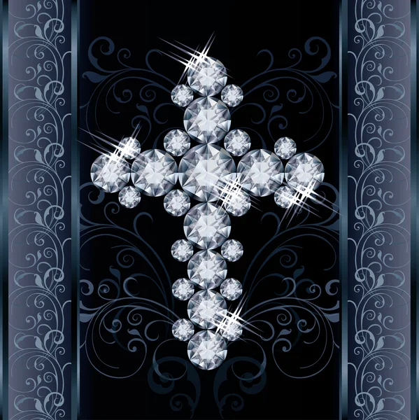 ダイヤモンド クリスチャン クロス、グリーティング カード、ベクトル イラスト — ストックベクタ