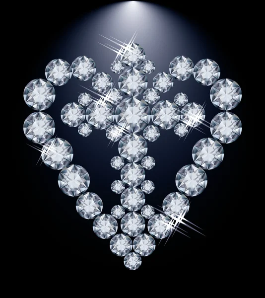 Coeur de diamant et croix chrétienne, illustration vectorielle — Image vectorielle