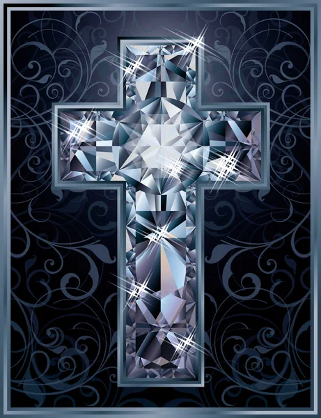 クリスチャン クロス ダイヤモンド カード、ベクトル イラスト — ストックベクタ