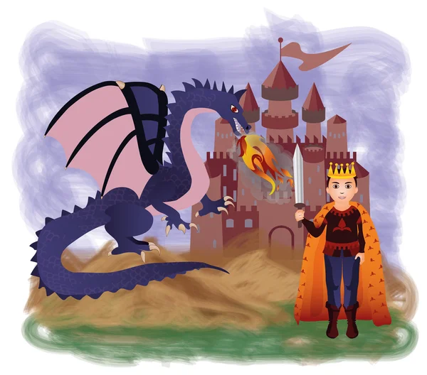Magic king and dragon, vector illustration — Stock Vector
