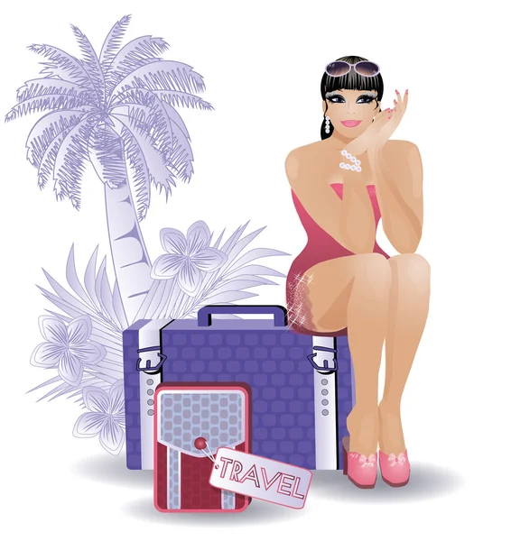 Summer travel sexy woman, vector illustration — Stock Vector