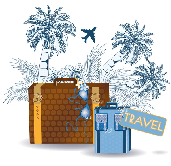 Summer travel greeting card, vector illustration — Stock Vector