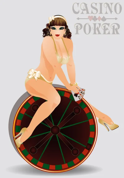 Казино покер сексуальный пин-ап девушка, векторная иллюстрация — стоковый вектор