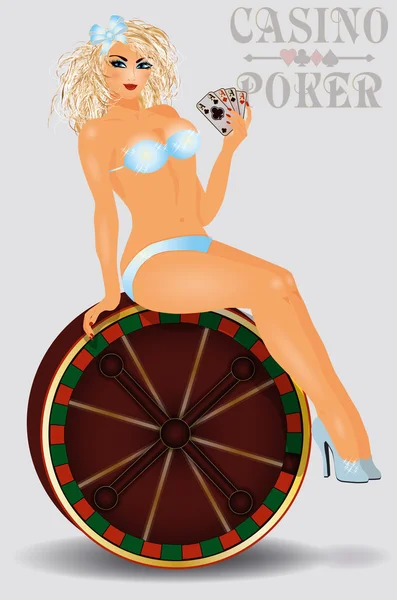 Casino poker sexual pin up girl, vector illustration — Stock Vector