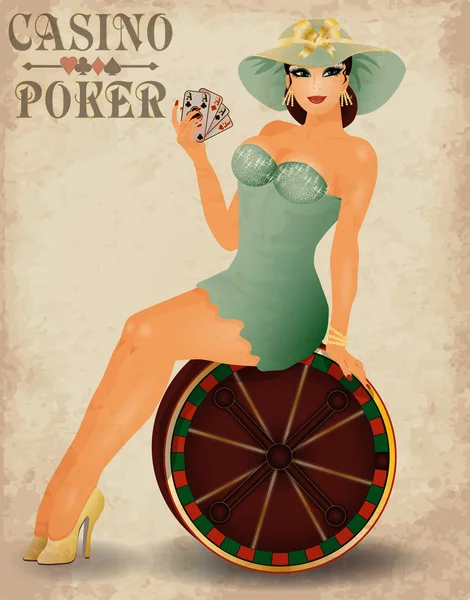 Casino poker bella pin up ragazza, illustrazione vettoriale — Vettoriale Stock