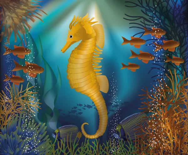 タツノオトシゴ seafish、ベクトル図での水中壁紙 — ストックベクタ