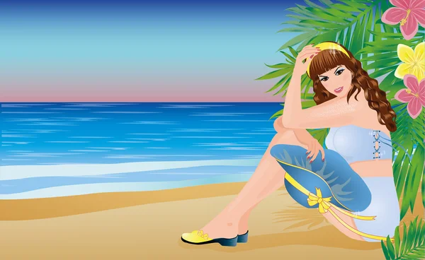 Zomer pin-up sexy meisje, vectorillustratie — Stockvector