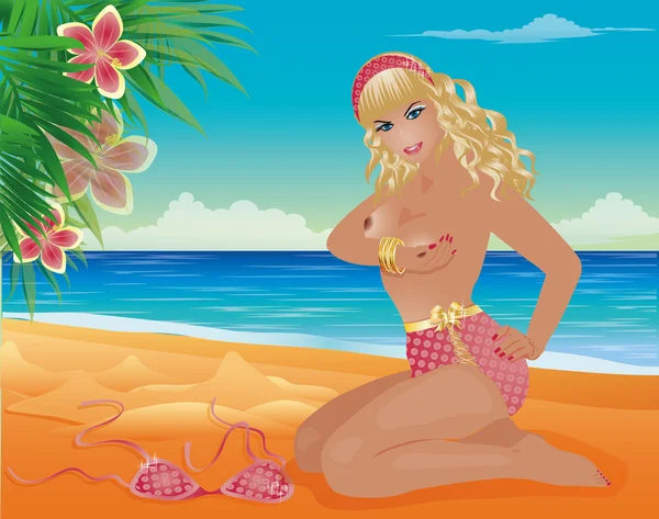 Zomer strand sexy pin-up girl, — Stockvector