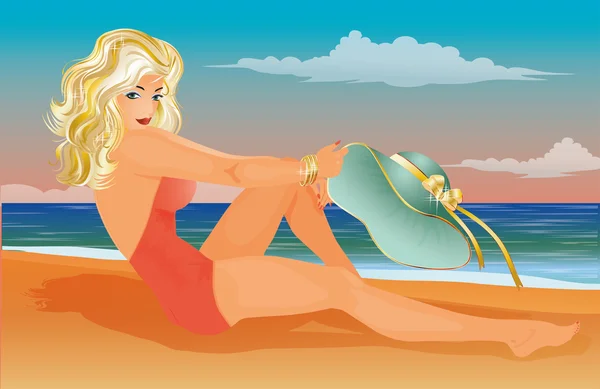 Zomer strand pin-up sexy meisje, vectorillustratie — Stockvector