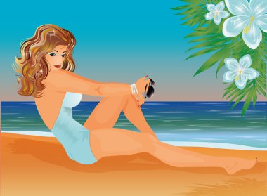 Kız, vektör çizim yaz seksi pin