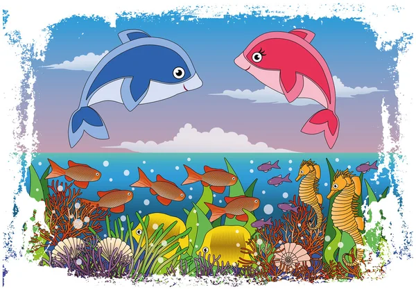 Projekt okładki morskiej dla dzieci, ilustracji wektorowych — Wektor stockowy