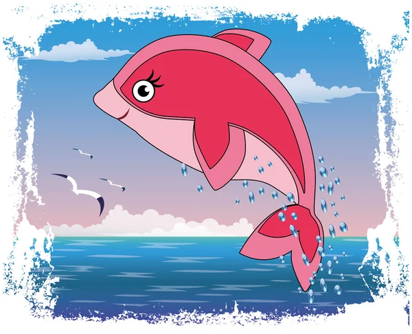 儿童的海事封面设计与女孩的海豚，矢量 — 图库矢量图片