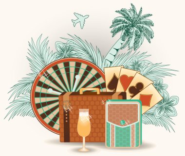 Yaz seyahat casino kartpostal, vektör çizim