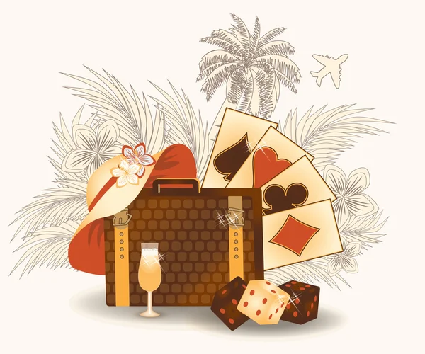 Yaz seyahat poker kartpostal, vektör çizim — Stok Vektör
