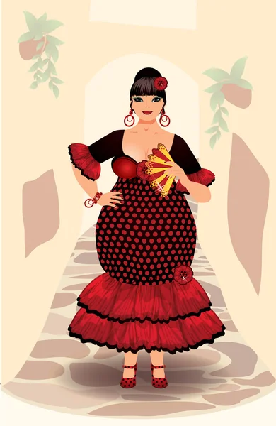 Spanish flamenco woman, vector illustration — Stock Vector