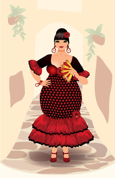 Spanish flamenco woman, vector illustration