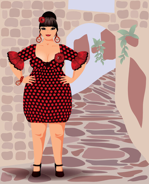 Spanish sexy woman en flamenco dress, vector illustration