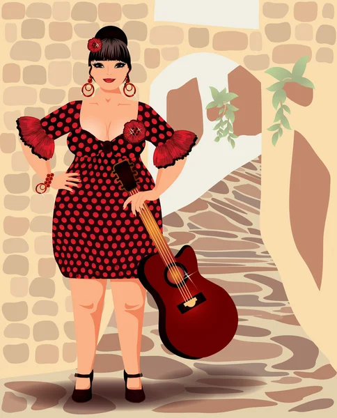 Spanska flamenco vacker kvinna, vektor illustration — Stock vektor