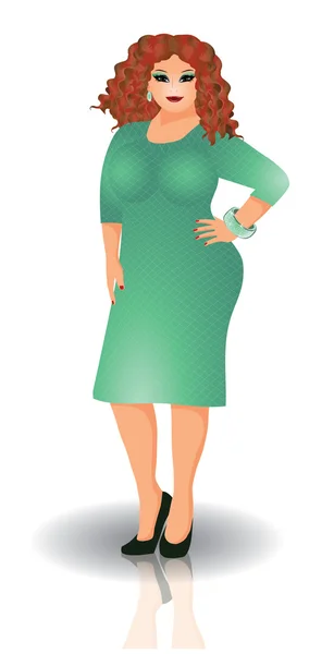 Sensuell plus size kvinna i klänning, vektor illustration — Stock vektor