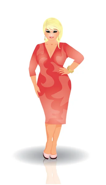Sexy plus size kobieta w pięknej sukni, ilustracji wektorowych — Wektor stockowy