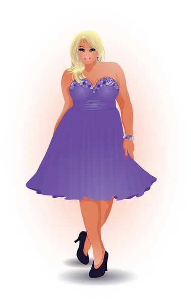 Grande taille shopping femme, illustration vectorielle — Image vectorielle