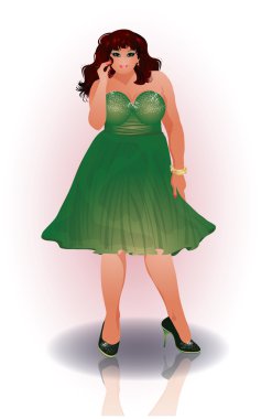 Plus size sexy shopping woman, vector illustration