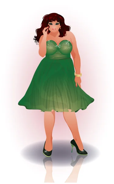 Plus size sexy shopping woman, vector illustration — Stock Vector