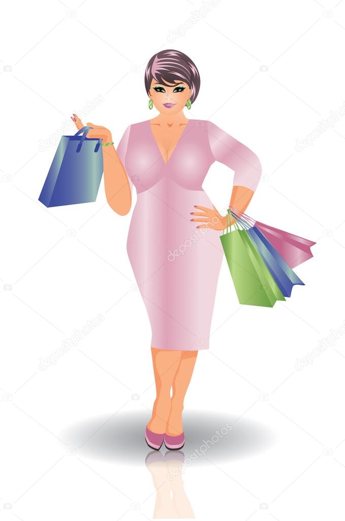 Plus size shopping woman, vector Stock Vector Image by ©CaroDi #77169937