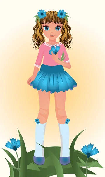 Azul Cornflower chica joven, vector de ilustración — Vector de stock