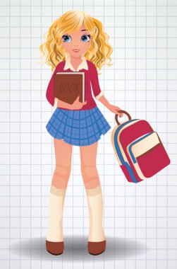 liseli kız ile kitap, vektör çizim