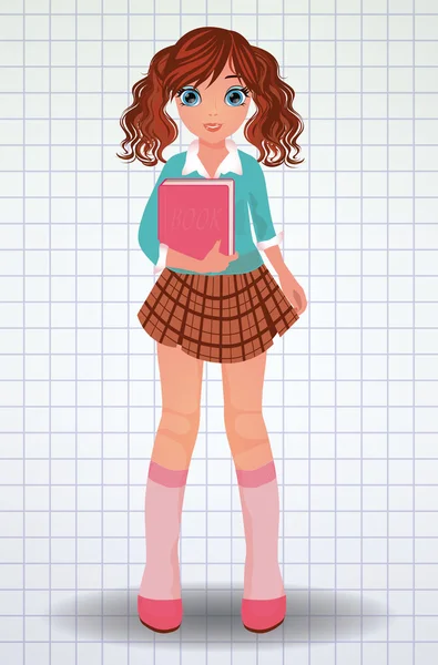 Cool school girl with book, vector illustration — Stock Vector