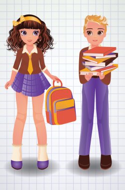 Okul erkek ve kız, vektör çizim