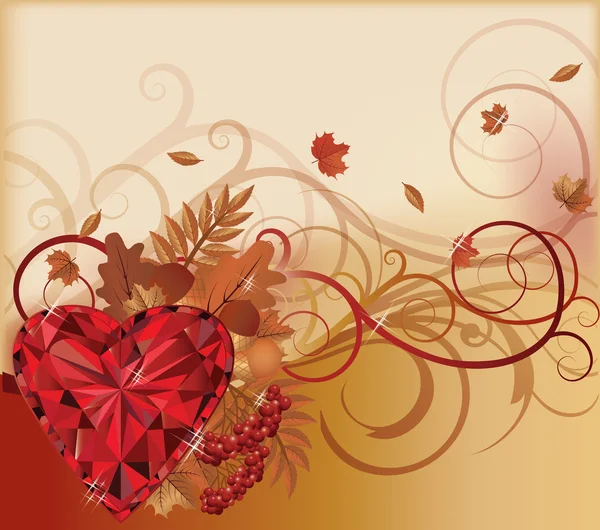 Banner με φθινόπωρο θέμα με ρουμπίνι καρδιά — Διανυσματικό Αρχείο
