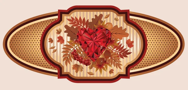 Vintage autumn banner with ruby heart, vector illustration — Stock Vector