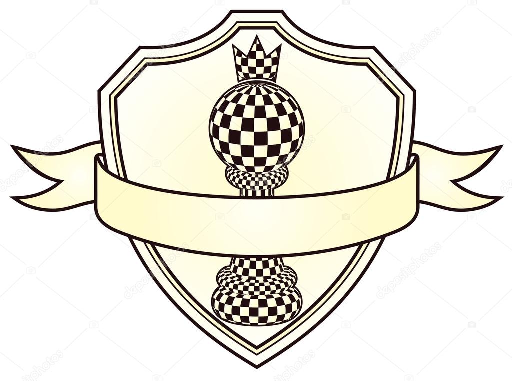 Chess blazon with pawn and crown, vector illustration