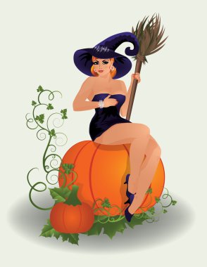 Cadılar Bayramı genç cadı, vektör çizim